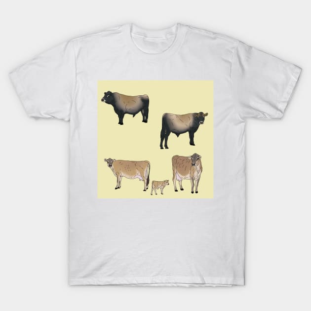 Jersey Cows Pattern Yellow T-Shirt by TrapperWeasel